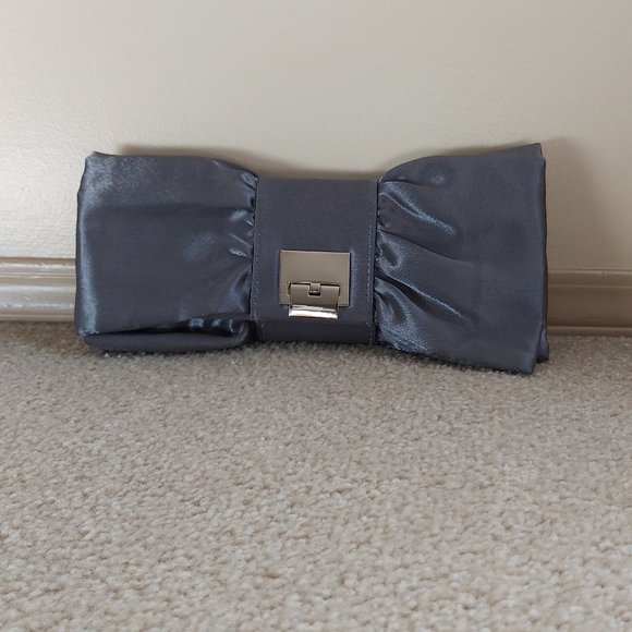 Dark Grey Shiny Bow Shaped Evening Clutch - Picture 1 of 5